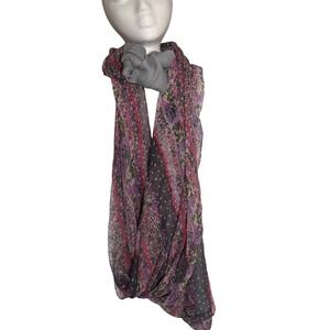 Boho Floral and Polka Dot Infinity Scarf Purple Pink Grey‎ Lightweight Gauze